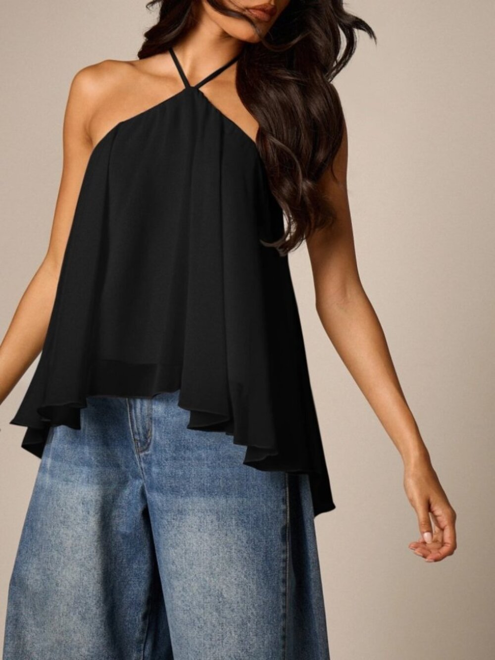Black Halter Swing Top - Flowy Chiffon Tank